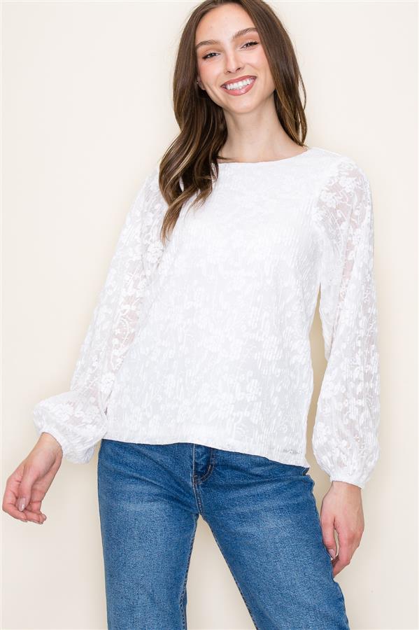 Staccato Balloon Sleeve Floral Lace Top - Ivory