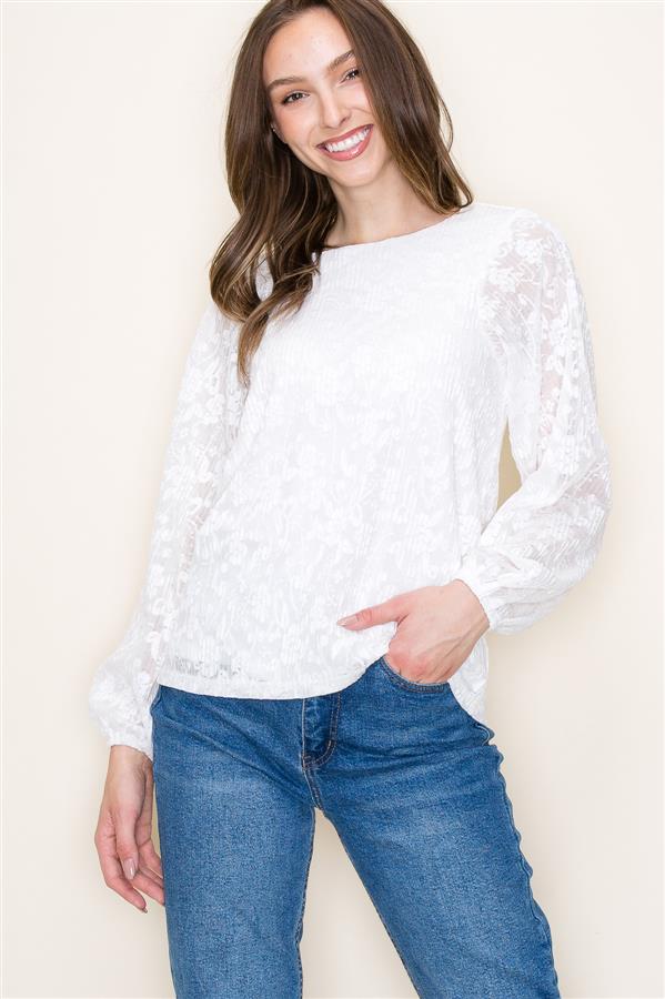 Staccato Balloon Sleeve Floral Lace Top - Ivory
