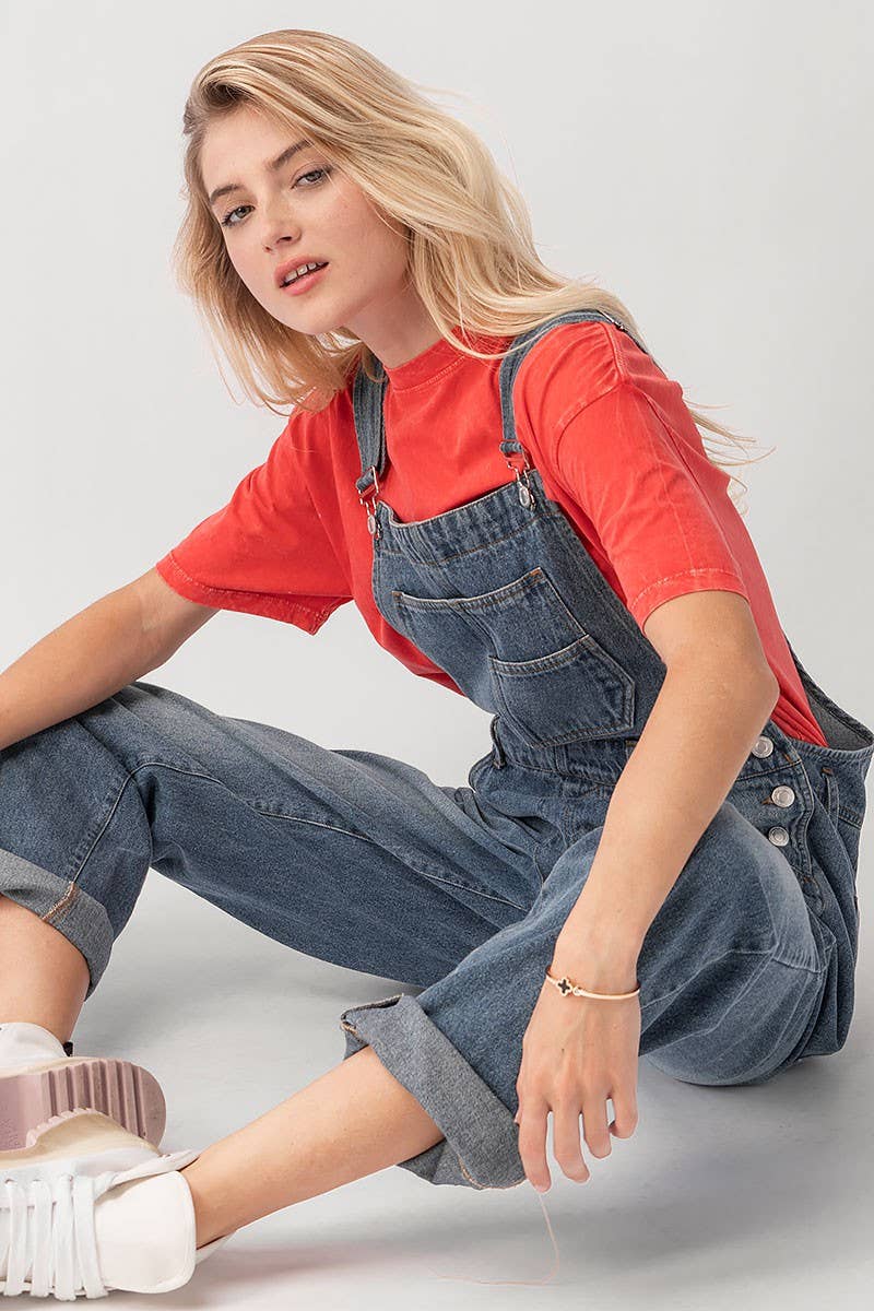 Relaxed Fit Denim Overalls Mid Wash