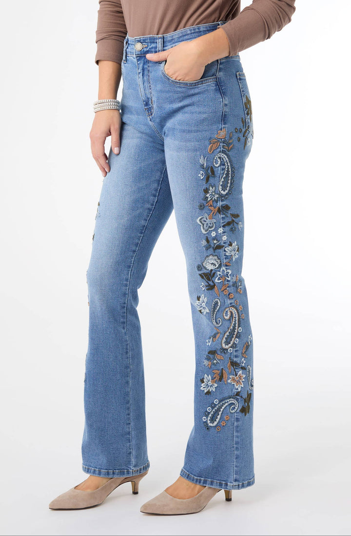 EverStretch Baby Bootcut Jeans with Side Embroidery - Medium Wash