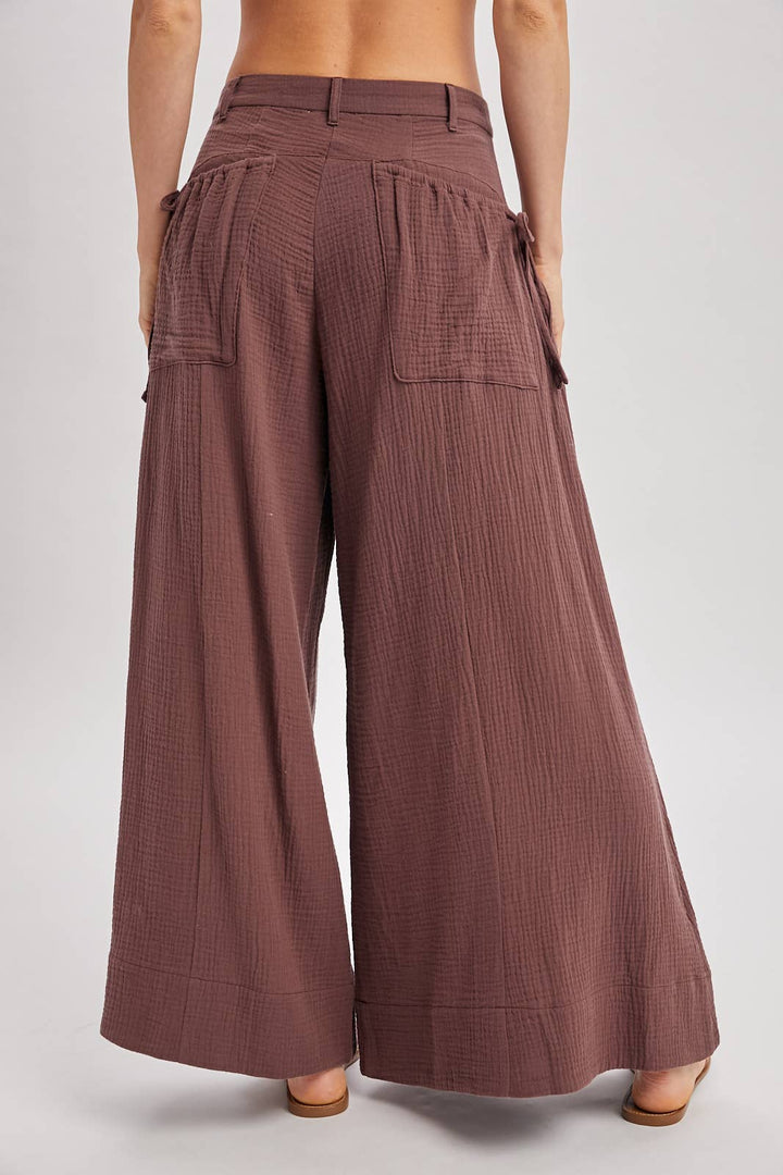 Patch Pocket Wide Leg Drawstring Pant - Mocha