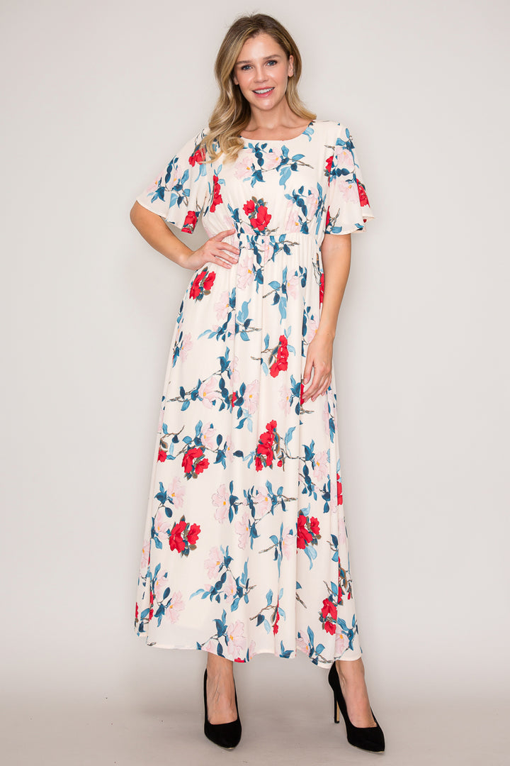 Floral Maxi Dress in Ivory/Red