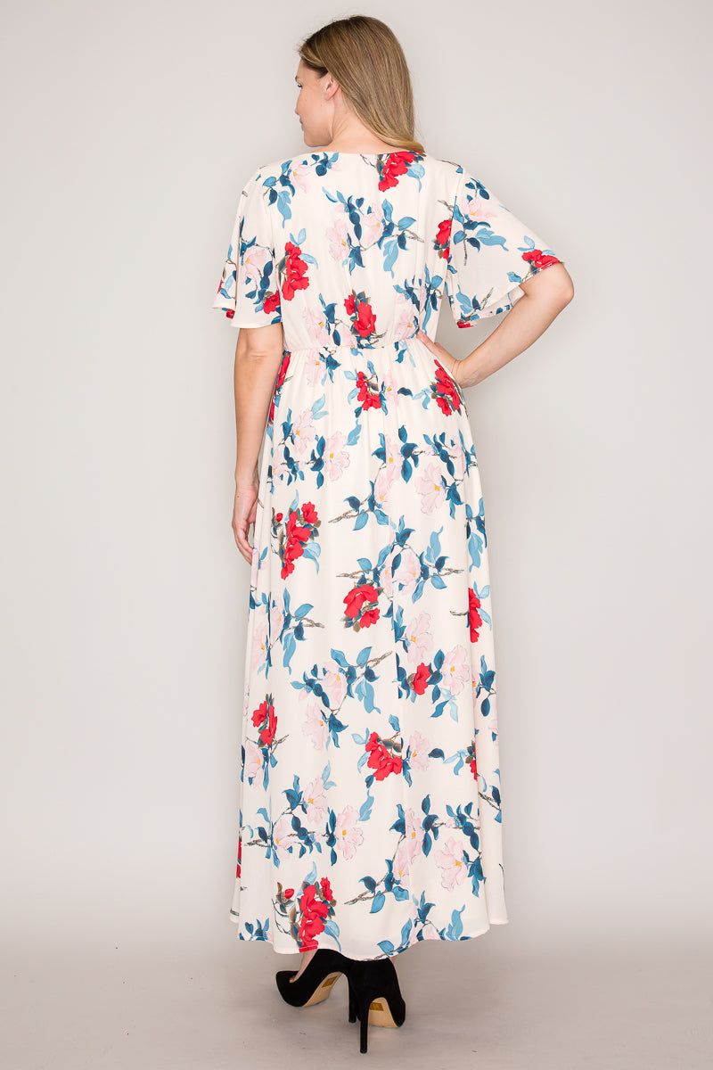 Floral Maxi Dress in Ivory/Red