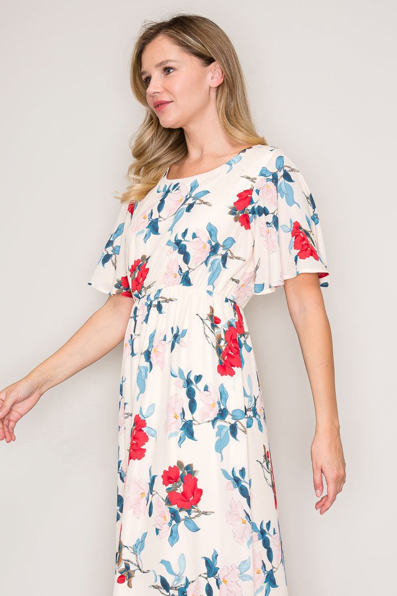 Floral Maxi Dress in Ivory/Red