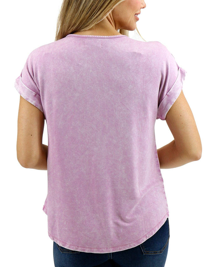 Henley Mineral Washed Tee in Washed Violet