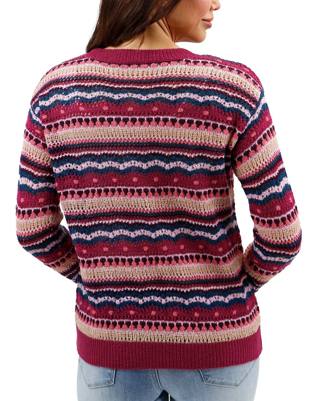 Pointelle Striped Sweater in Multi Jewel