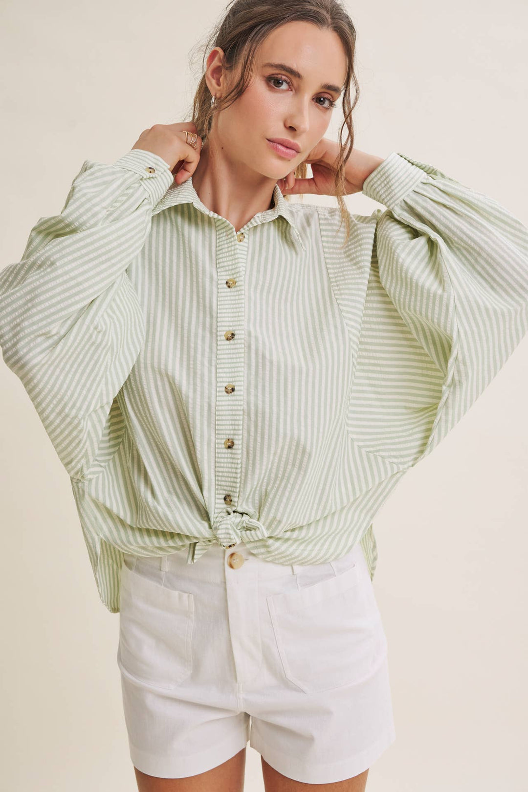 Between the Lines Button-Up - Brick Red