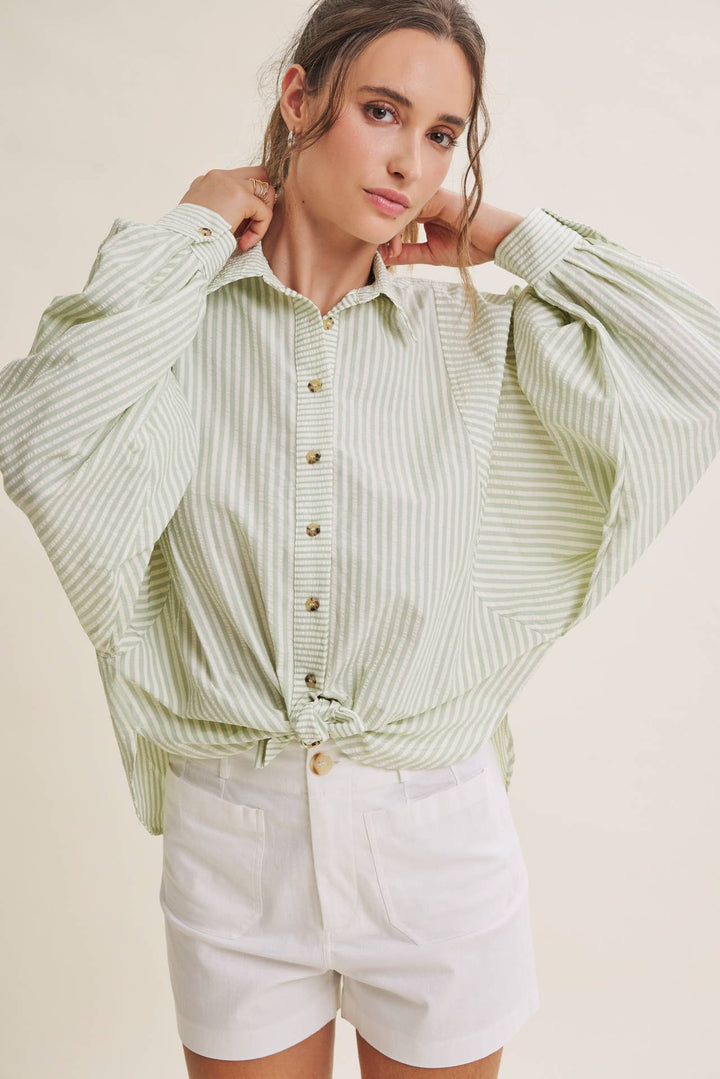 Between the Lines Button-Up - Brick Red