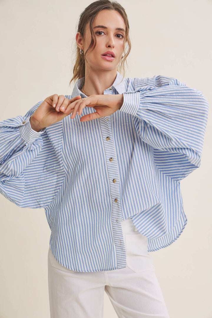 Between the Lines Button-Up - Brick Red