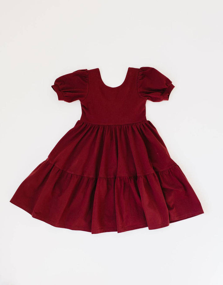 Girls' Puff Dress in Wine