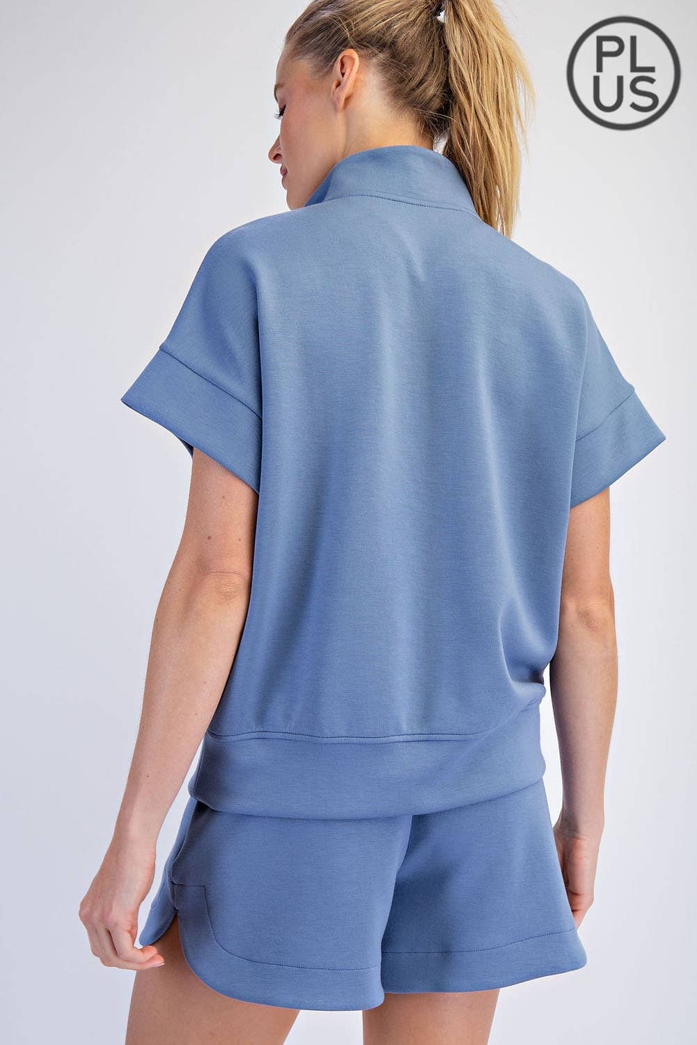 RAE MODE PLUS SIZE MODAL SCUBA QUARTER ZIP SHORT SLEEVE TOP