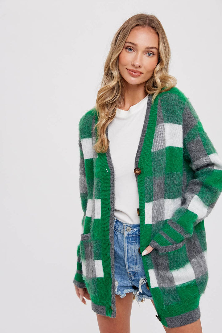 TARTAN PLAID CARDIGAN - Green