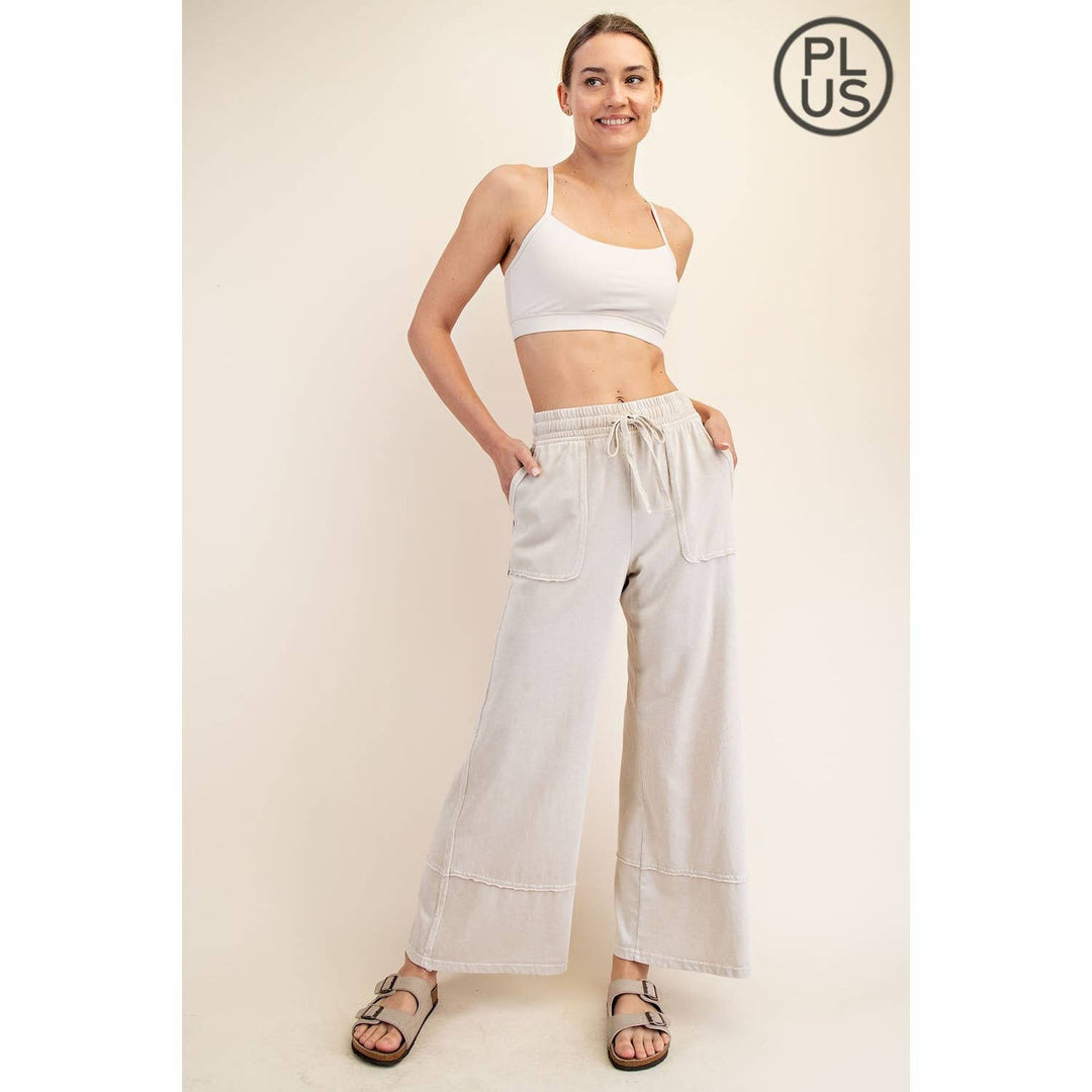 RAE MODE PLUS SIZE MINERAL WASHED WIDE LEG PANT - Dusty Blue