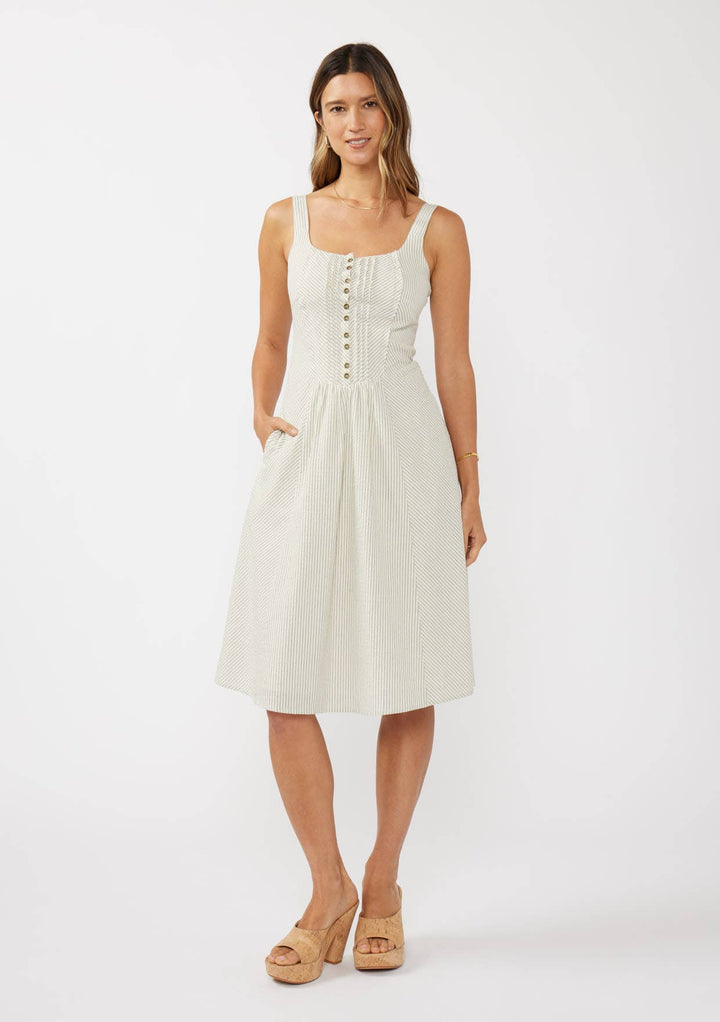 Round Neck Button-Down Corset Midi Dress
