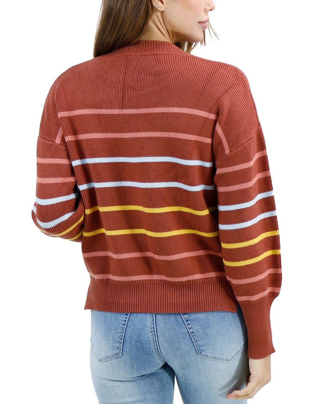 Crew Neck Striped Sweater in Terracotta Stripe