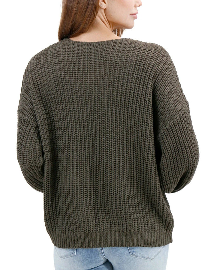 Grace and Lace Boyfriend Slouchy Knit Sweater in Olive