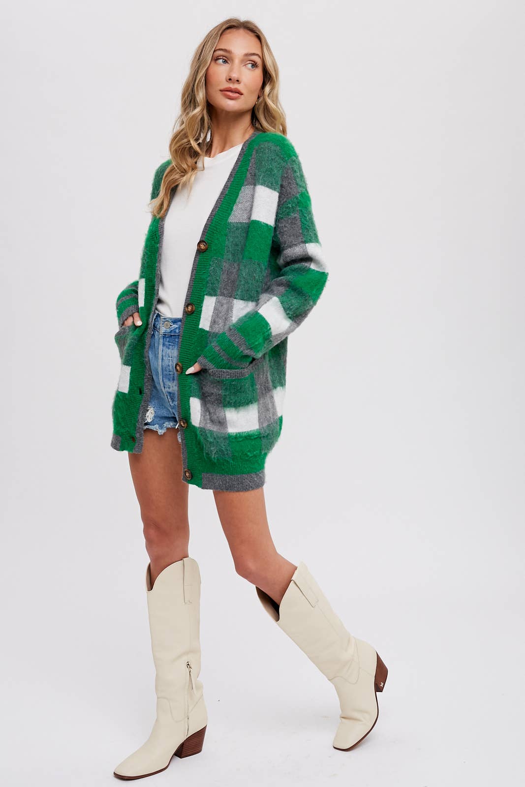 TARTAN PLAID CARDIGAN - Green