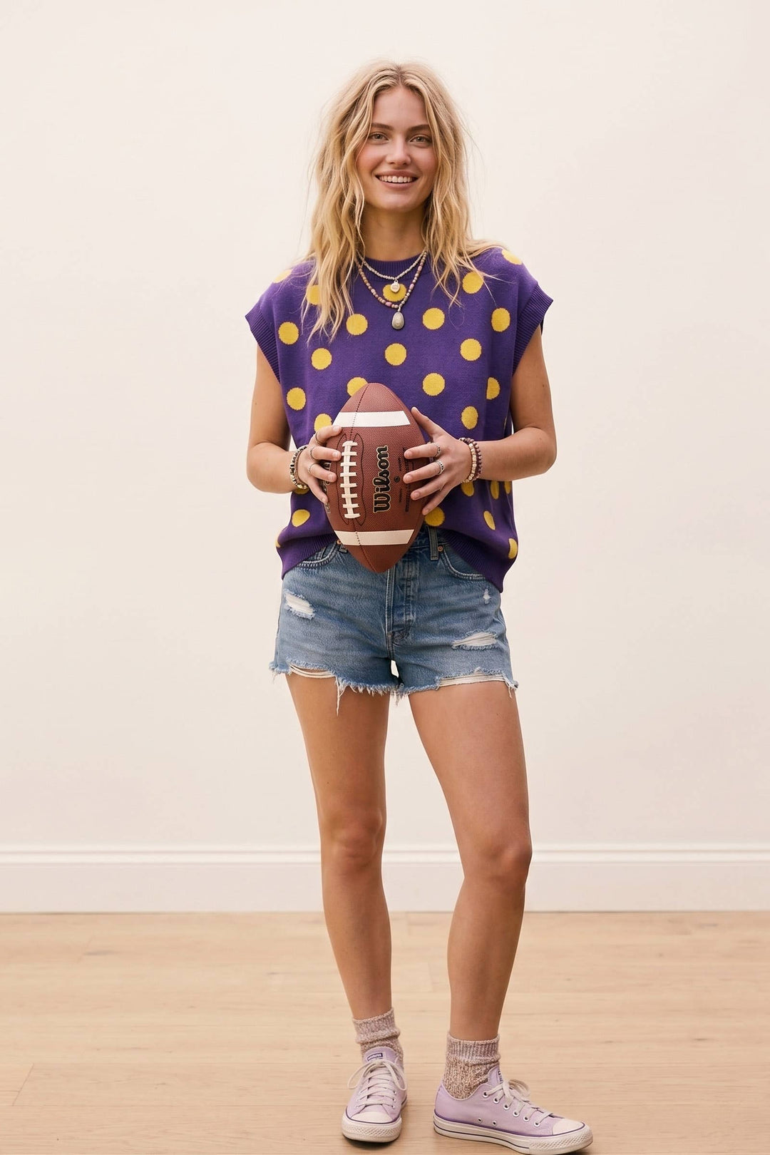 Gameday Polka Dot Sleeveless Knit Top - Red/White