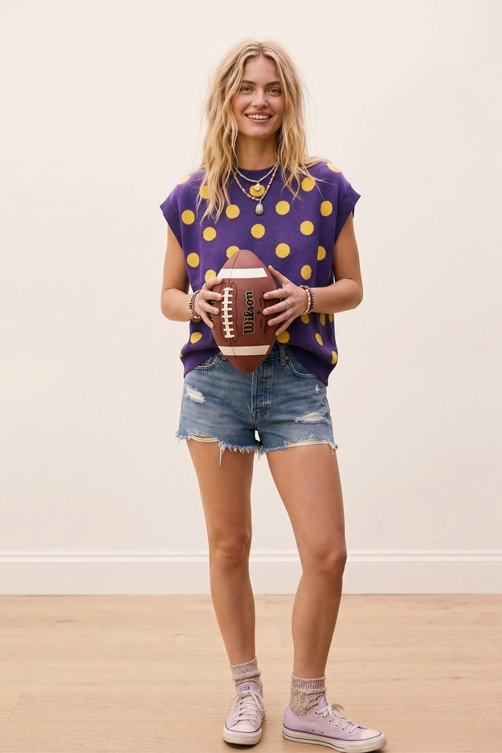 Gameday Polka Dot Sleeveless Knit Top - Red/White