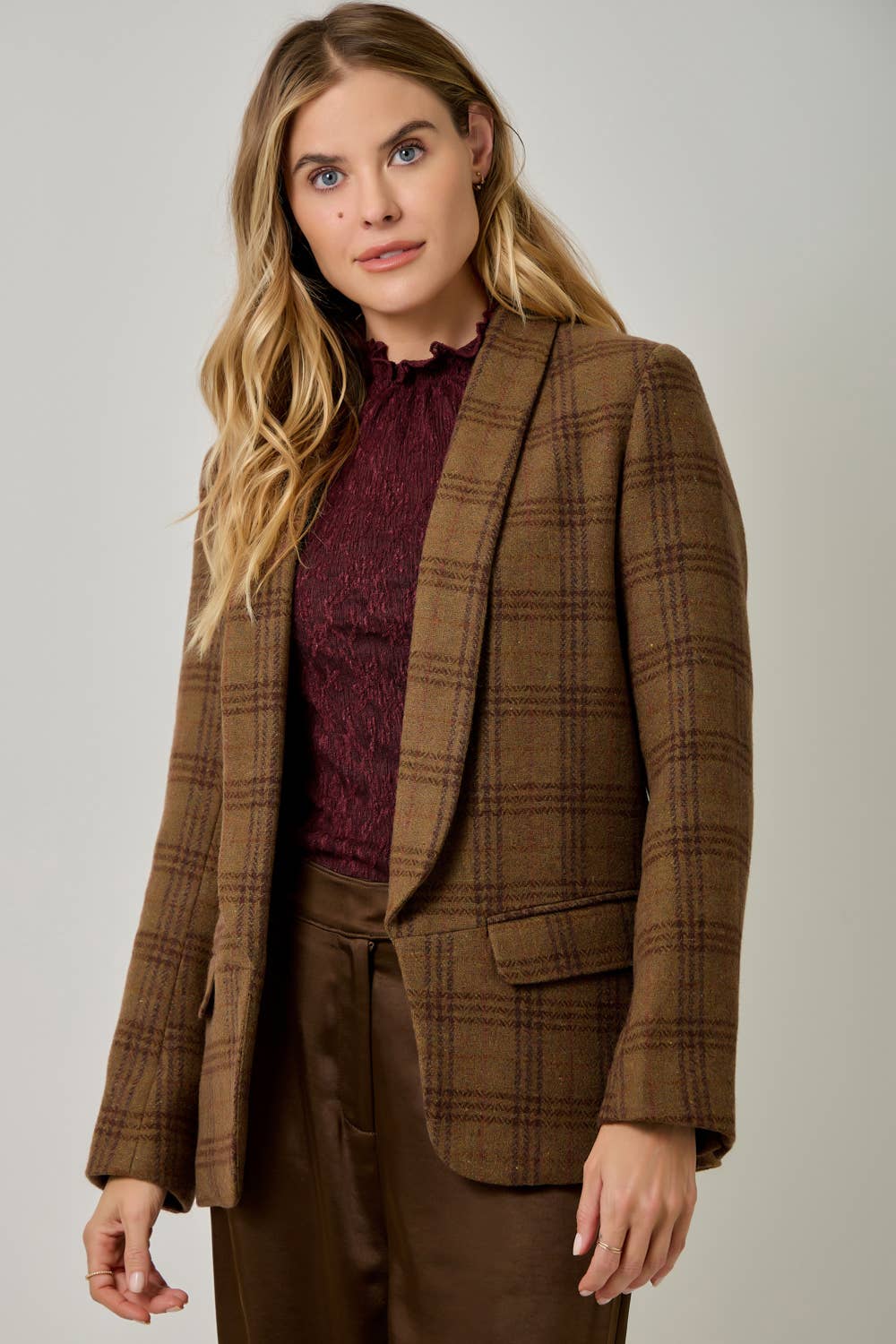 Autumn in Oxford Wool-Blend Plaid Blazer