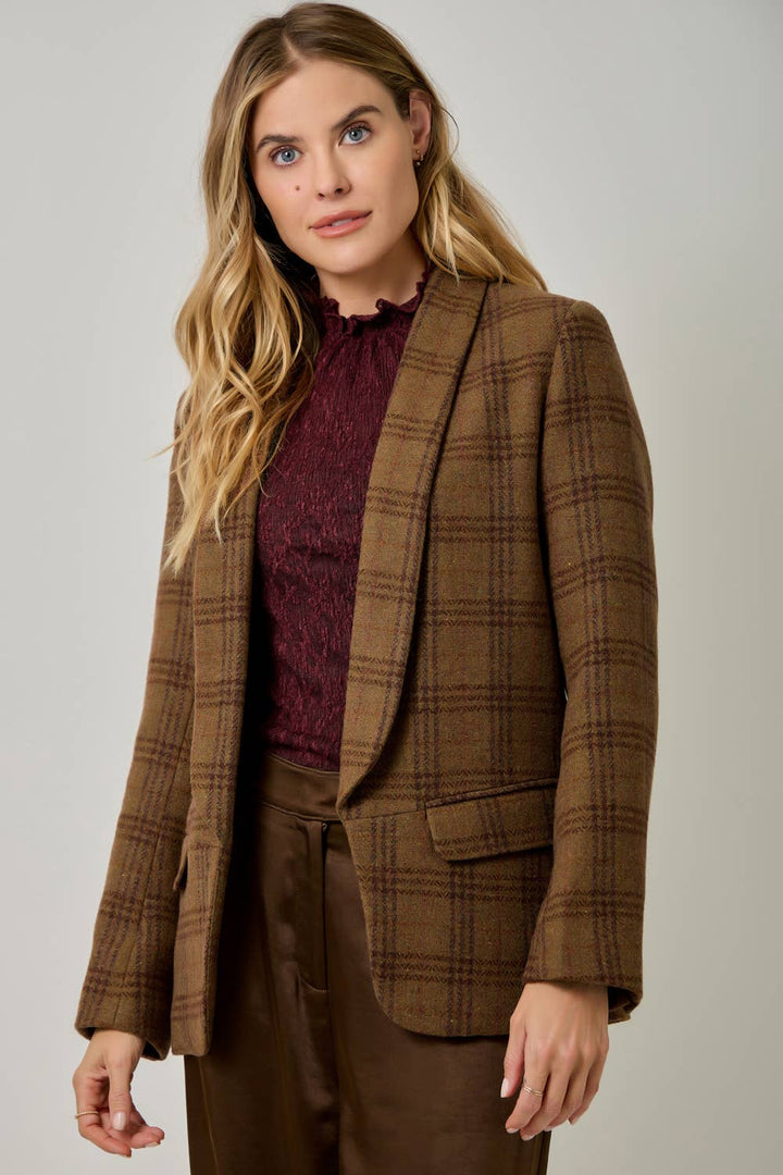 Autumn in Oxford Wool-Blend Plaid Blazer
