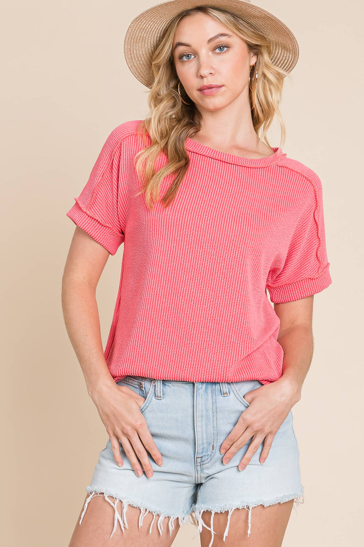 The Breezy Ribbed Knit Top - Watermelon