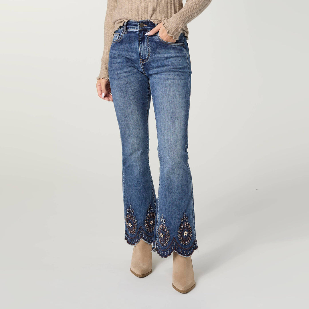 EverStretch Flare Jean with Beaded Scallop Hem