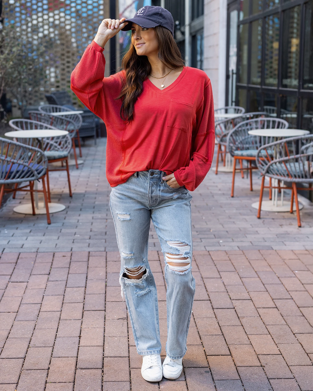 Dolman Sleeve Boho V-Neck Top in Poppy