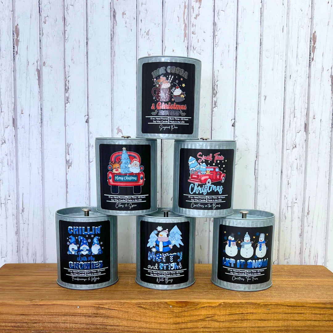 Small Town Christmas Candle - Rustic Tin Holiday Candles