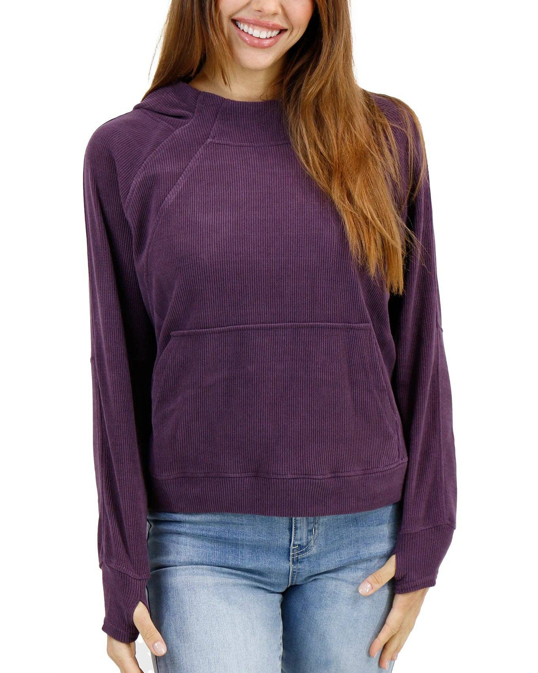 Corded Pullover Hoodie in Aubergine