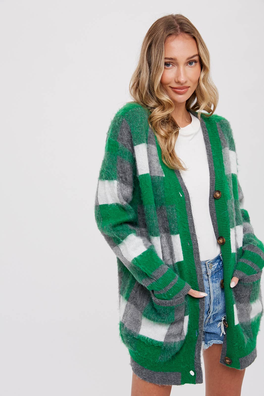 TARTAN PLAID CARDIGAN - Green