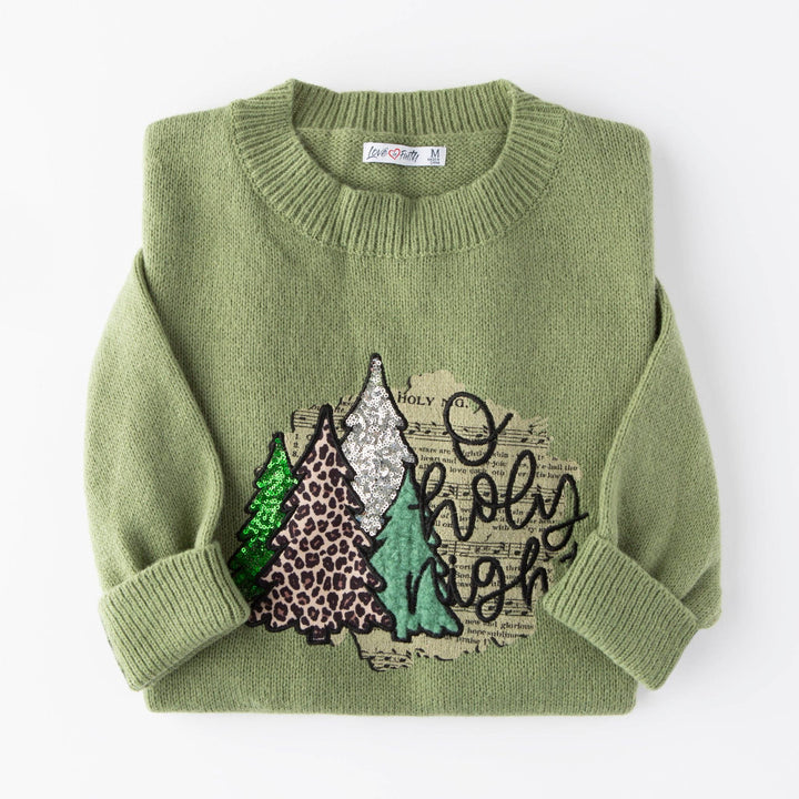 O Holy Night Embellished Sweater - Olive Green