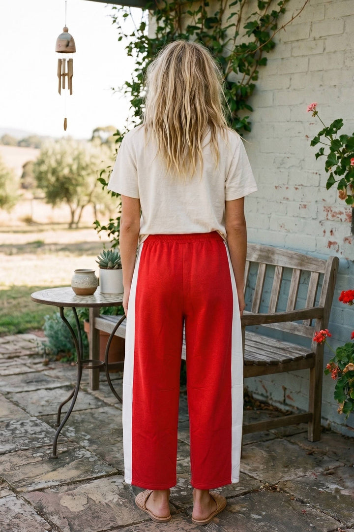 Scuba Side Panel Gameday Relaxed Barrel Pant - Red/Black