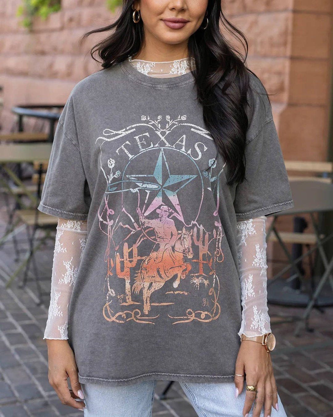 Grace and Lace Boyfriend Fit Graphic Tee - Texas