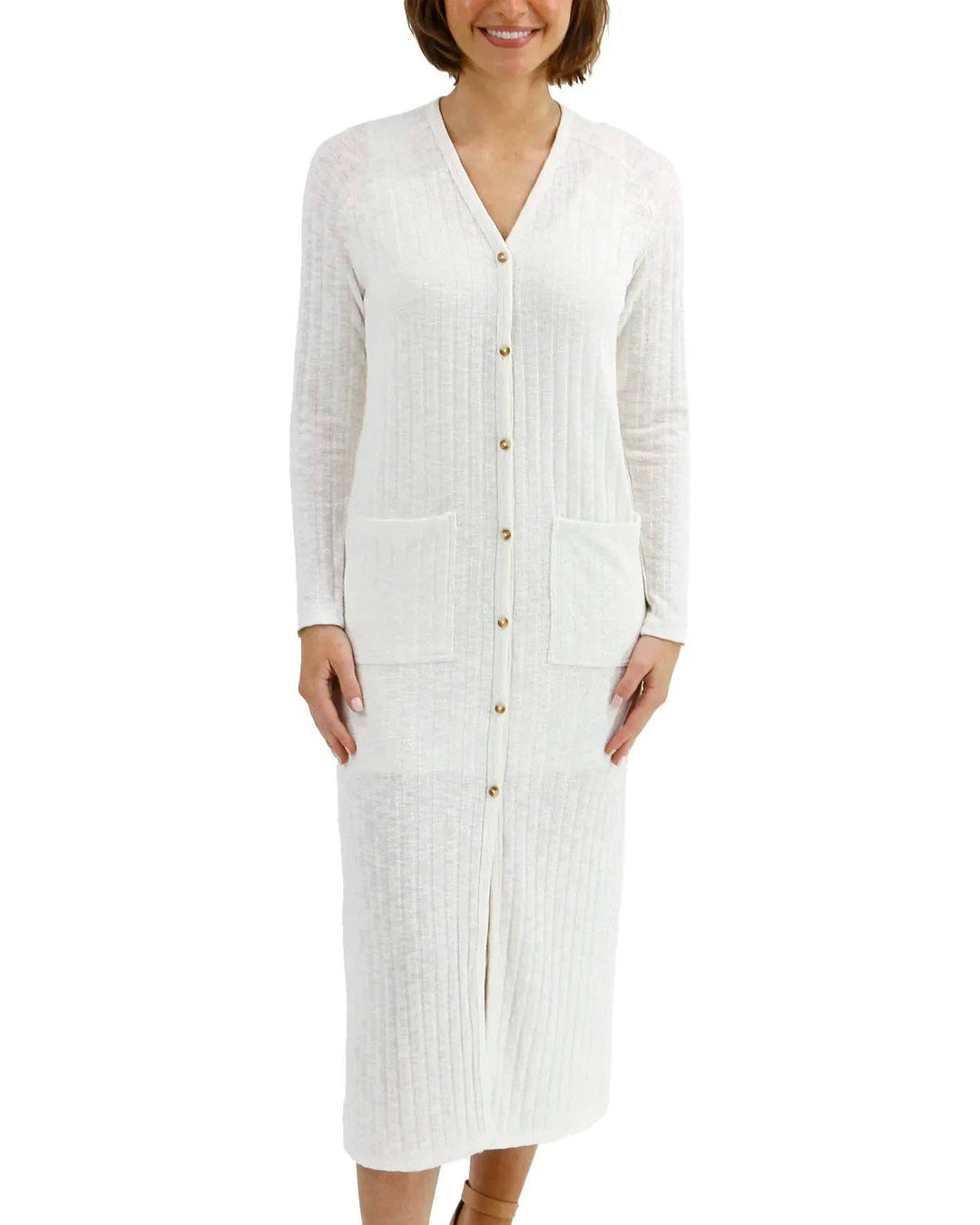 Ribbed Long Duster Cardigan in Ivory