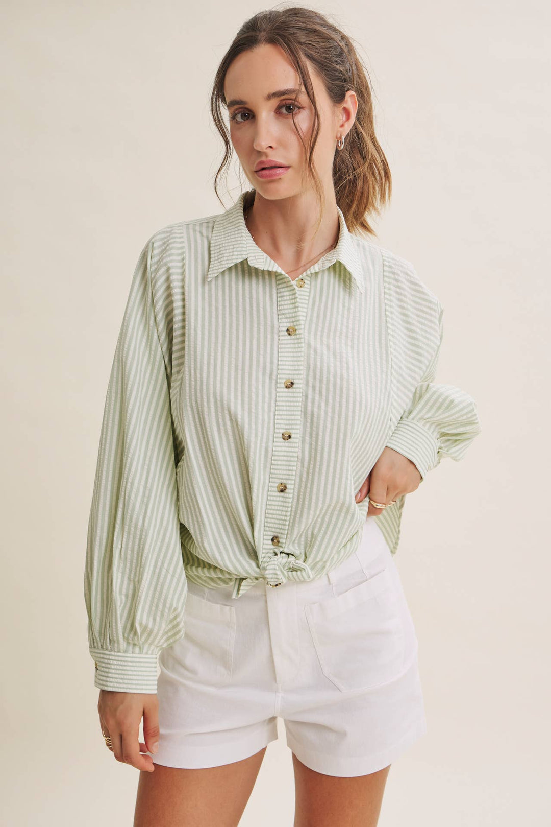 Between the Lines Button-Up - Brick Red