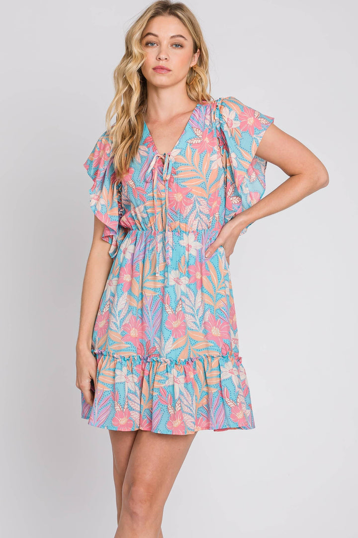 Ruffle Sleeve Floral Mini Dress