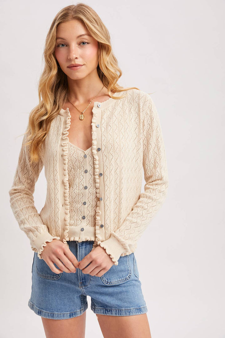 Pointelle Knit Button Cami - Natural