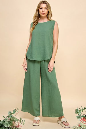 Wide Leg Dress Pant - Green