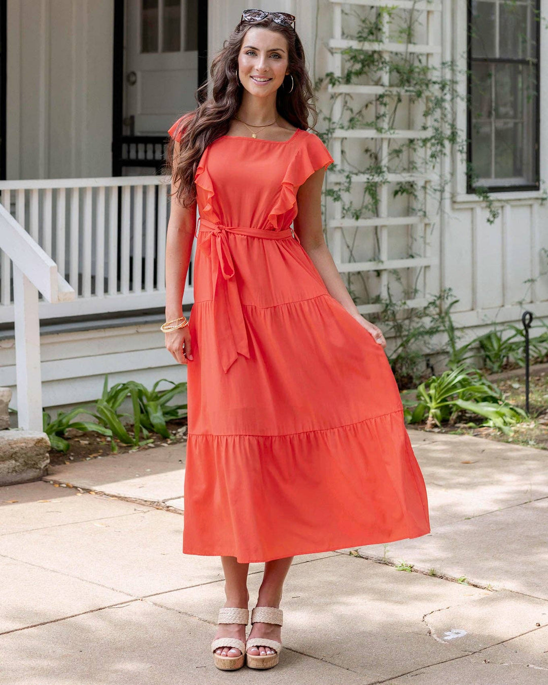 Grace and Lace Ruffle Summer Dress in Papaya