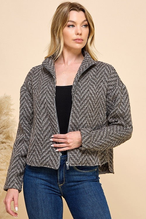 Classic Herringbone Zip Jacket