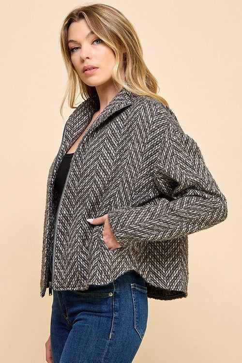 Classic Herringbone Zip Jacket
