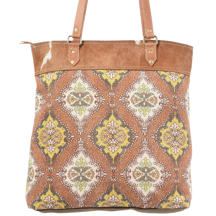 Brown and Yellow Rug Tote with Fur