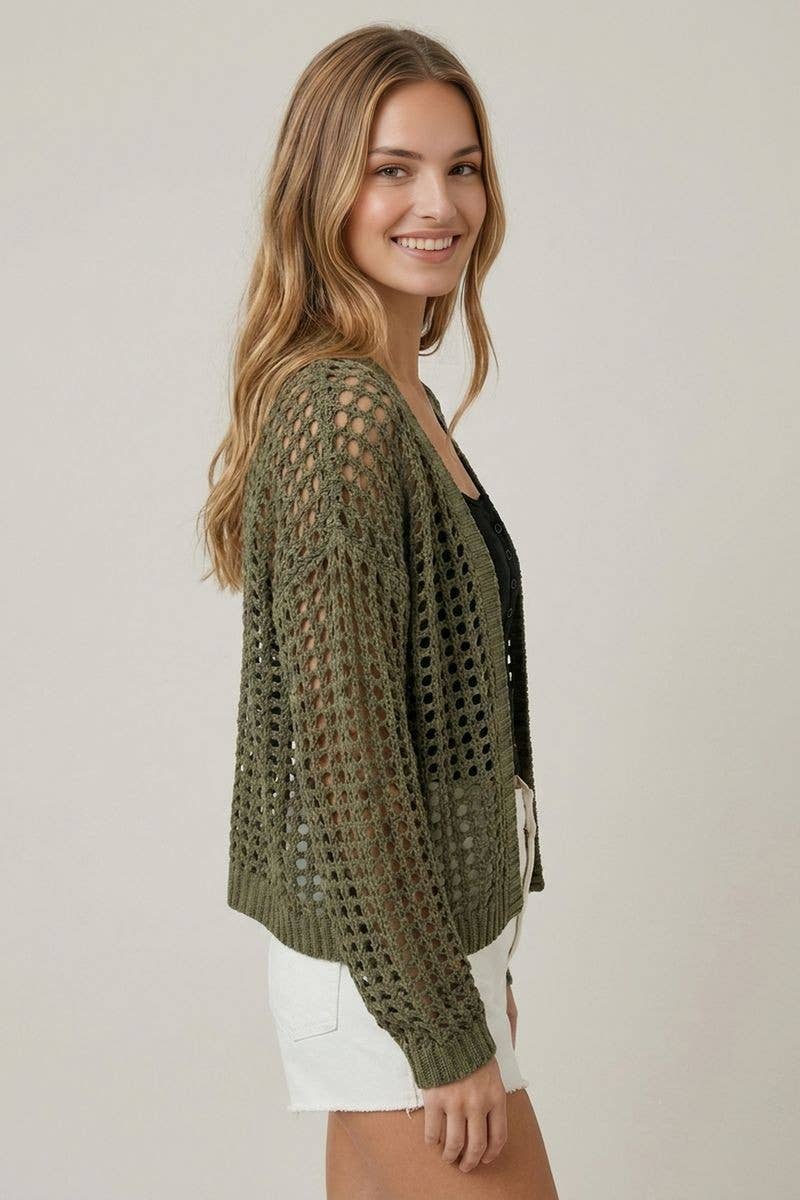 Breezy Does It Crochet Cardigan - Olive