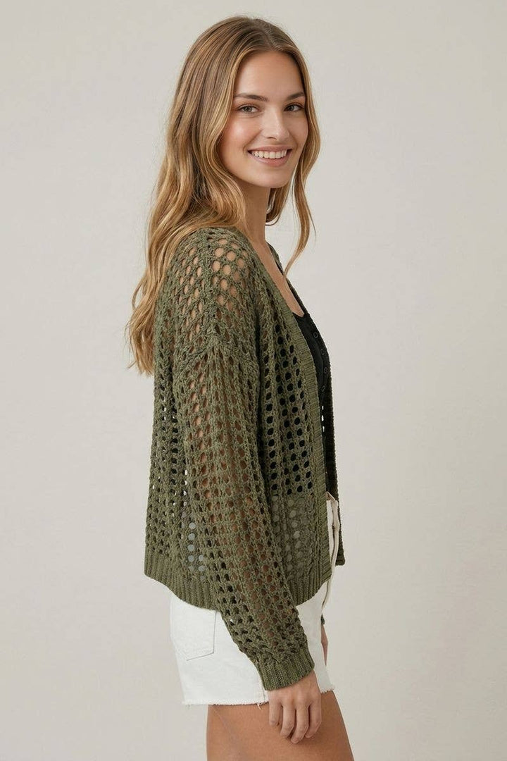 Breezy Does It Crochet Cardigan - Olive
