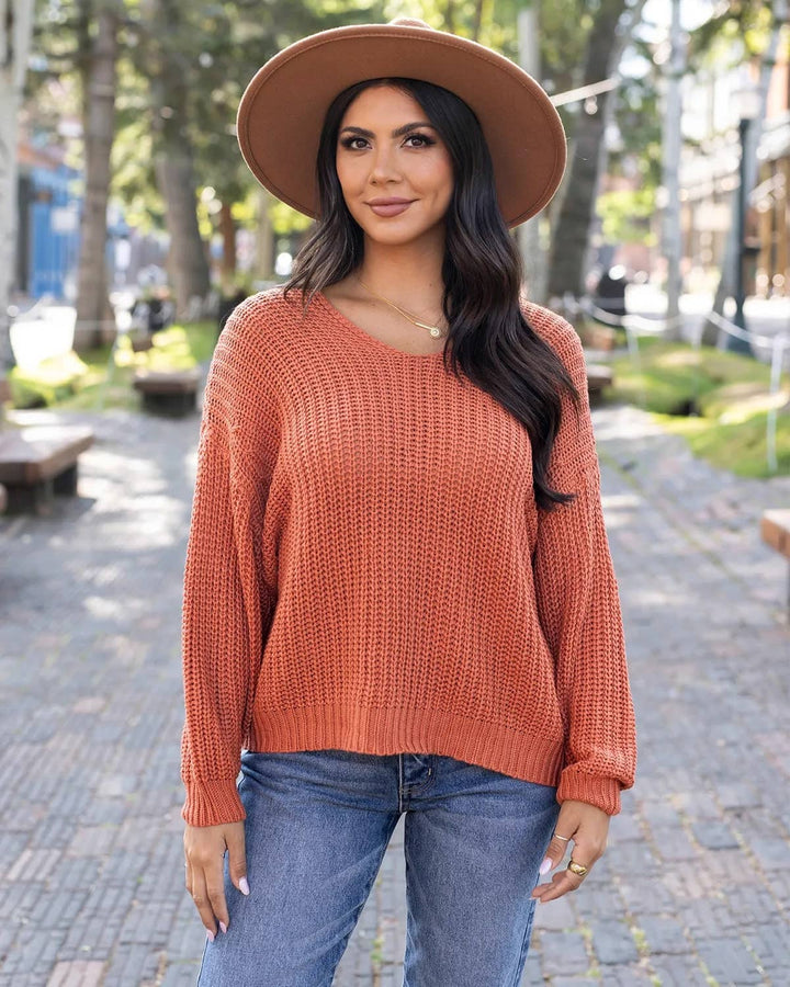 Grace and Lace Boyfriend Slouchy Knit Sweater in Ginger Spice