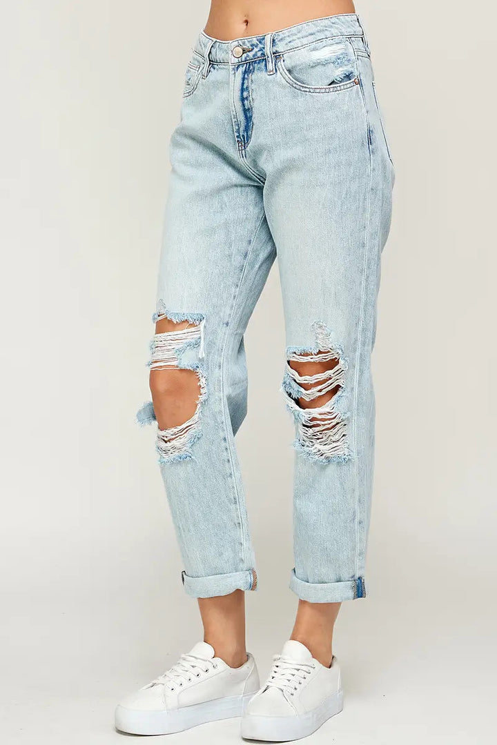 I&M Jeans -  High Rise Boyfriend Jeans - Super Light Wash