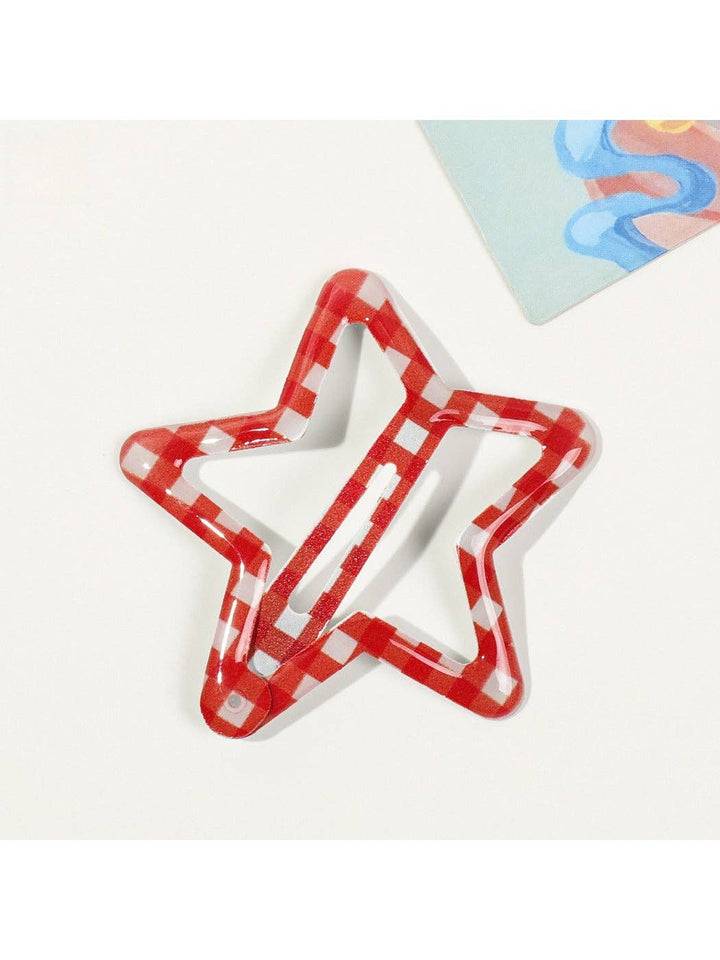 Game Day Star Barrette Large - Red Checkered