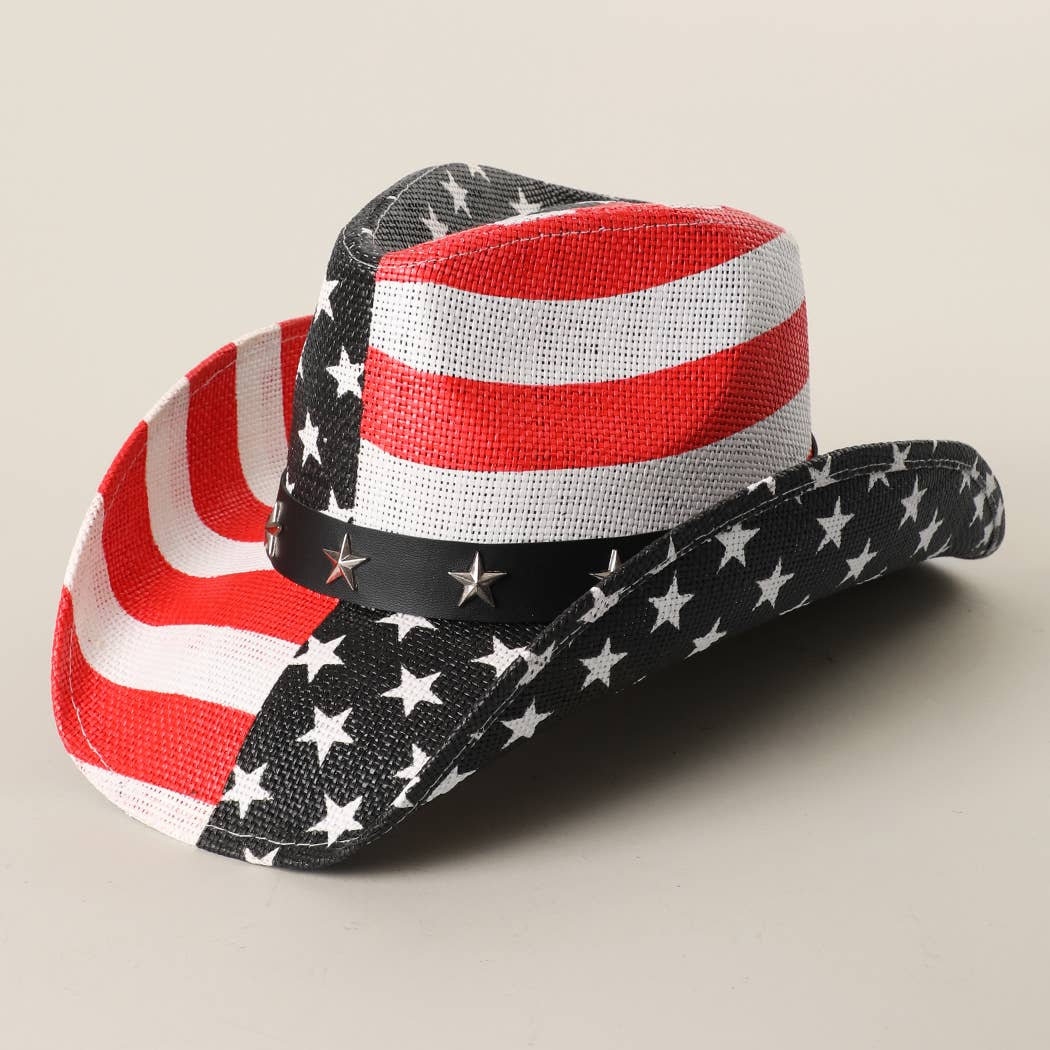 USA American Flag Straw Cowboy Hat