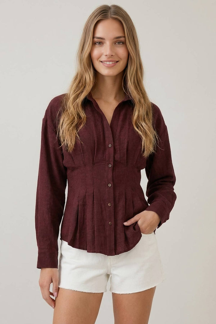 Pretty Pleats Please Button-Up